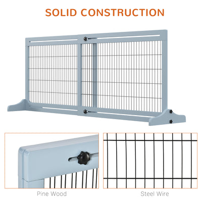 PawHut Freestanding Dog Gate, Foldable Pet Fence, Indoor Wood Barrier, Stair Gate with Support Feet, for Doorway, Hallway, Small and Medium Dogs, 69H x 104-183 cm, Blue-grey 