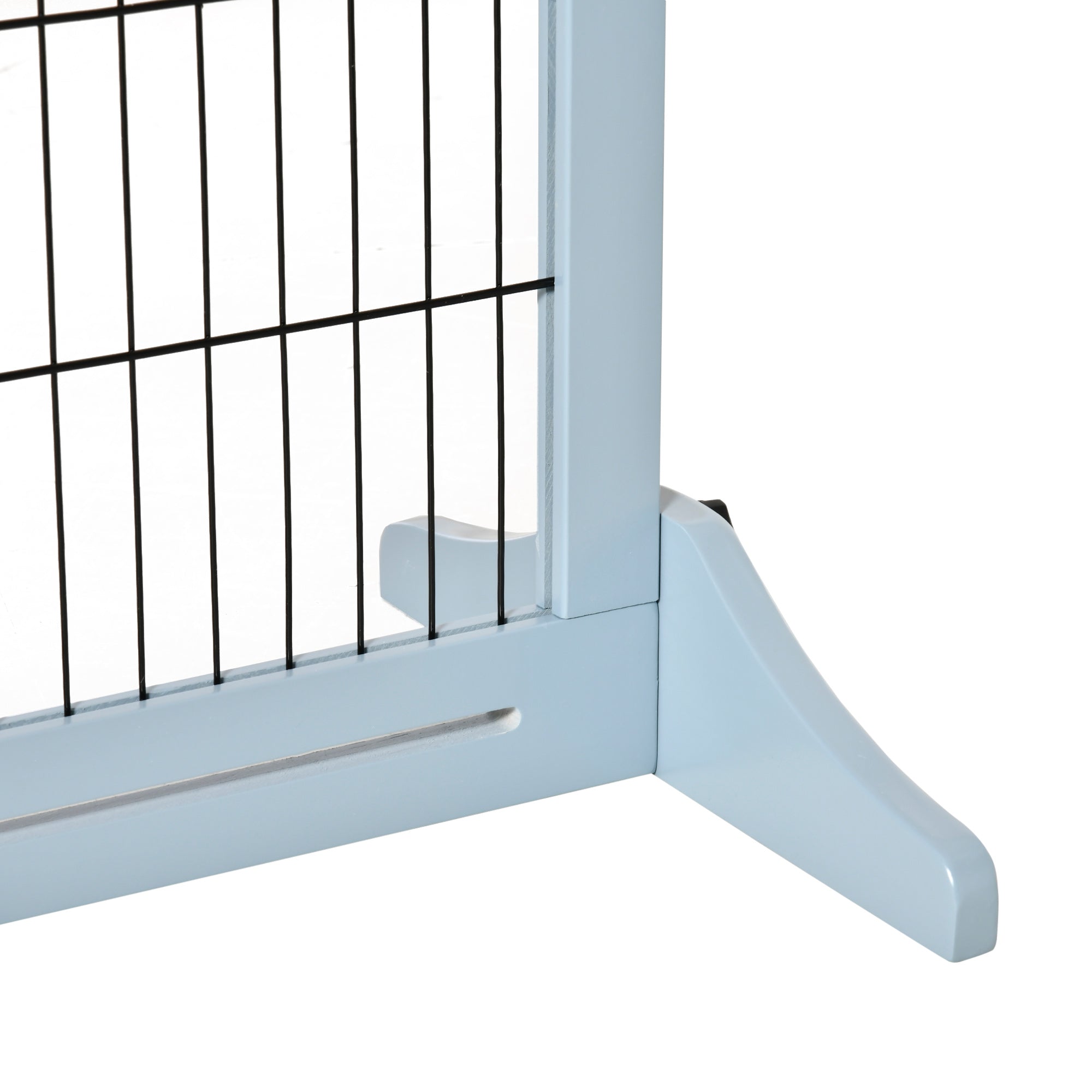 PawHut Freestanding Dog Gate, Foldable Pet Fence, Indoor Wood Barrier, Stair Gate with Support Feet, for Doorway, Hallway, Small and Medium Dogs, 69H x 104-183 cm, Blue-grey 
