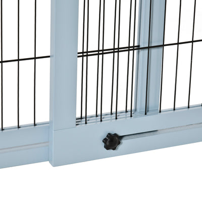 PawHut Freestanding Dog Gate, Foldable Pet Fence, Indoor Wood Barrier, Stair Gate with Support Feet, for Doorway, Hallway, Small and Medium Dogs, 69H x 104-183 cm, Blue-grey 