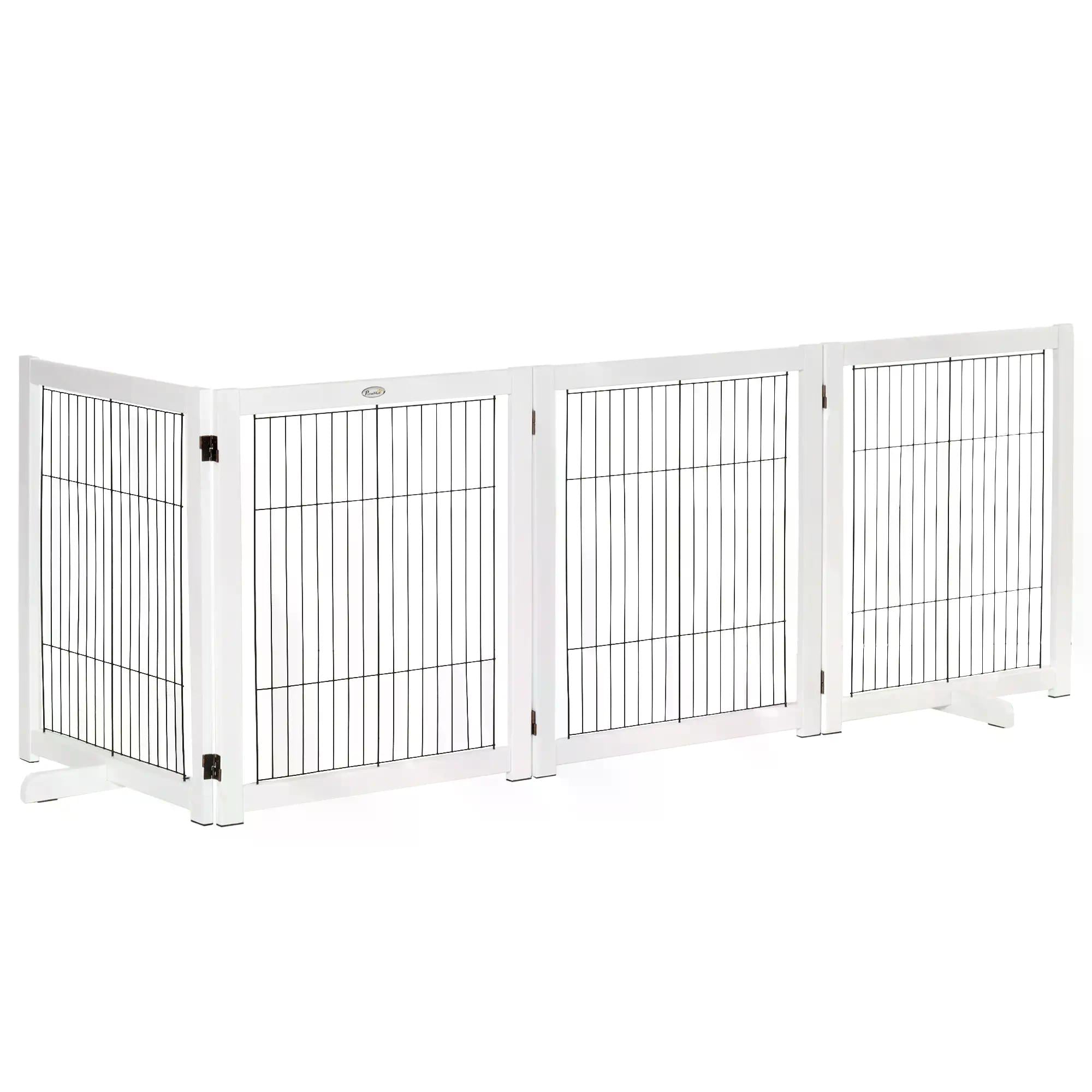 PawHut Freestanding Folding Pet Gate 4 Panels Dog Puppy Barrier with Support Feet 