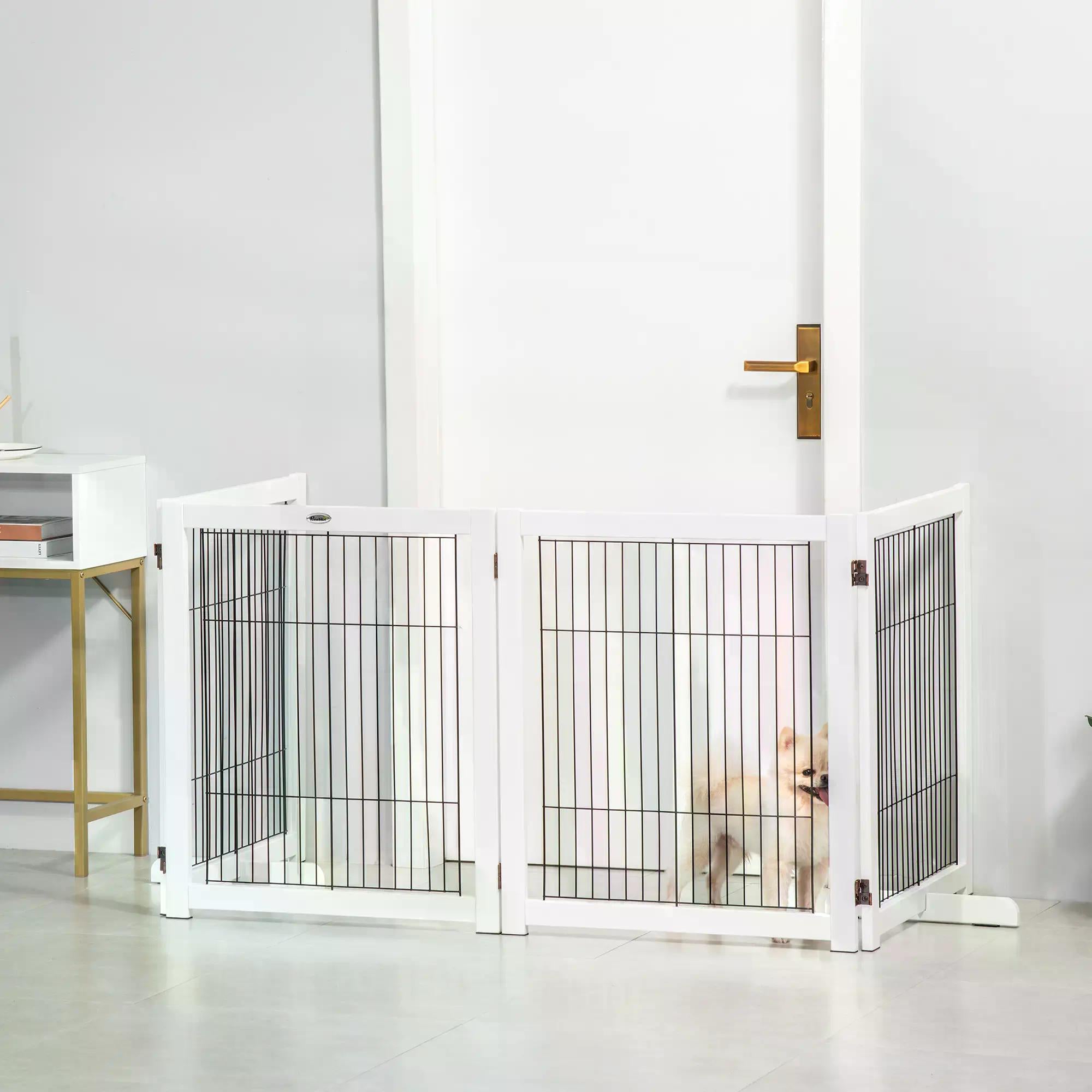 PawHut Freestanding Folding Pet Gate 4 Panels Dog Puppy Barrier with Support Feet 