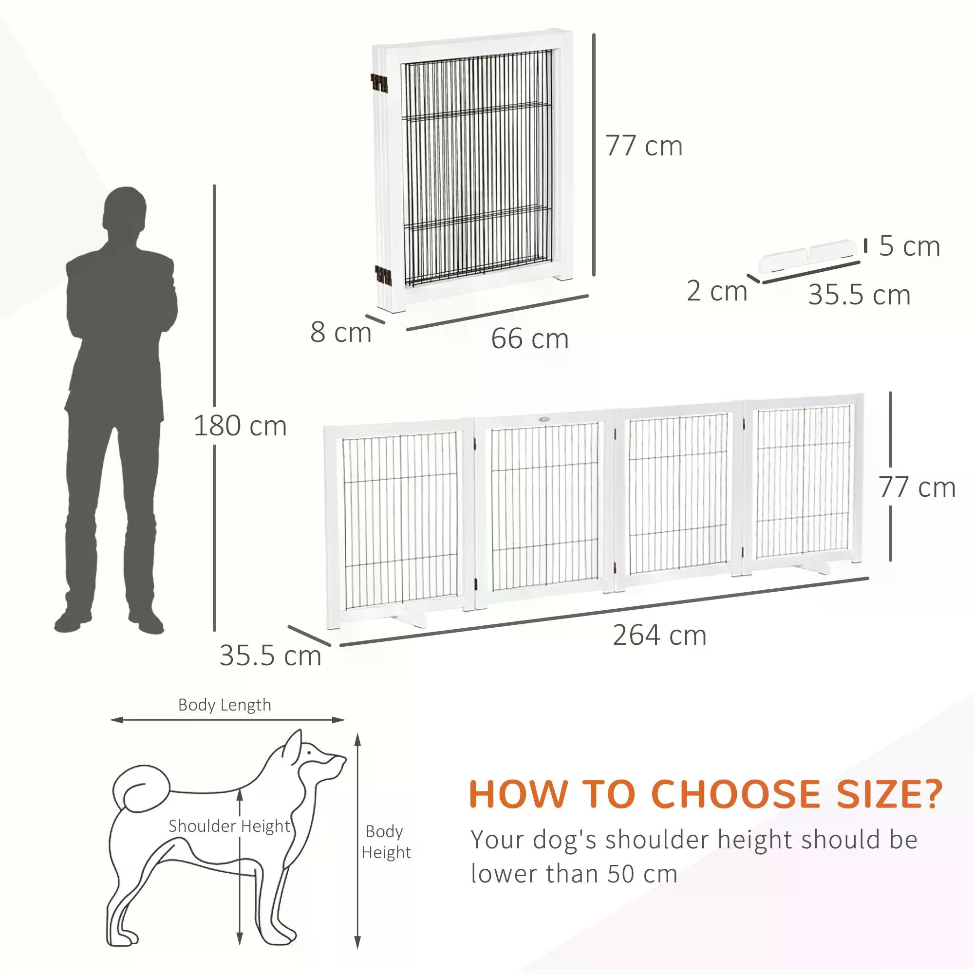 PawHut Freestanding Folding Pet Gate 4 Panels Dog Puppy Barrier with Support Feet 