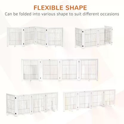 PawHut Freestanding Folding Pet Gate 4 Panels Dog Puppy Barrier with Support Feet 