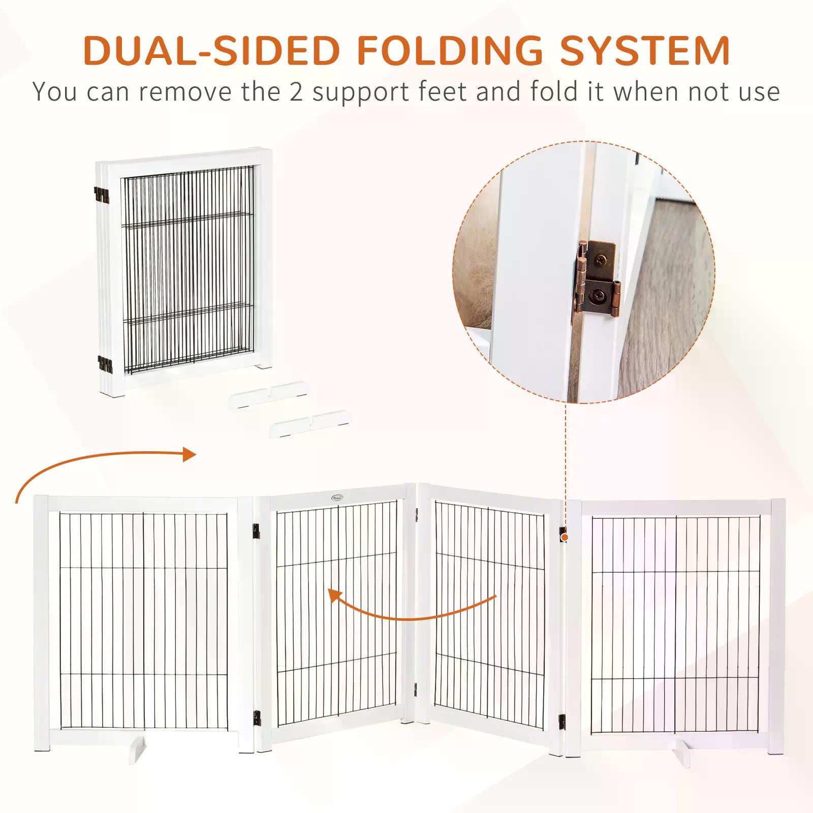 PawHut Freestanding Folding Pet Gate 4 Panels Dog Puppy Barrier with Support Feet 