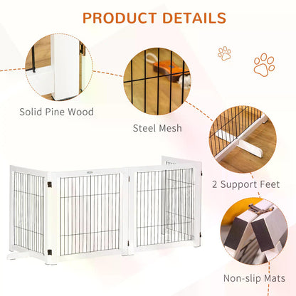 PawHut Freestanding Folding Pet Gate 4 Panels Dog Puppy Barrier with Support Feet 