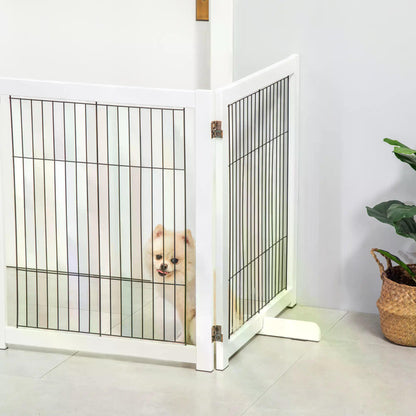 PawHut Freestanding Folding Pet Gate 4 Panels Dog Puppy Barrier with Support Feet 