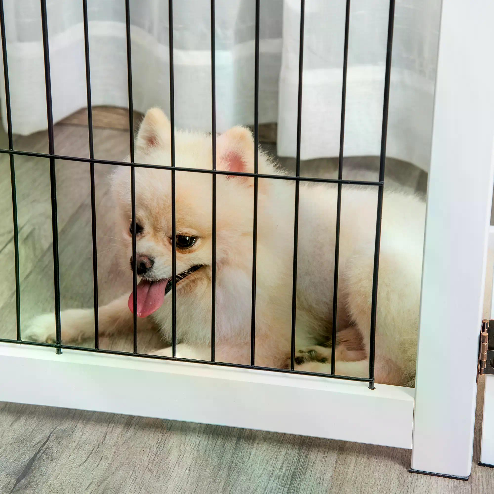 PawHut Freestanding Folding Pet Gate 4 Panels Dog Puppy Barrier with Support Feet 