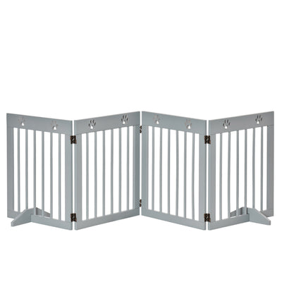 PawHut Freestanding Pet Gate 4 Panel Folding Wooden Dog Barrier w/ Support Feet 
