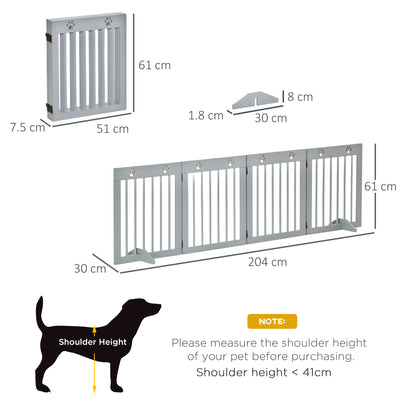 PawHut Freestanding Pet Gate 4 Panel Folding Wooden Dog Barrier w/ Support Feet 