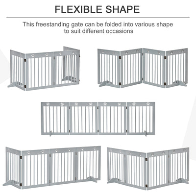 PawHut Freestanding Pet Gate 4 Panel Folding Wooden Dog Barrier w/ Support Feet 