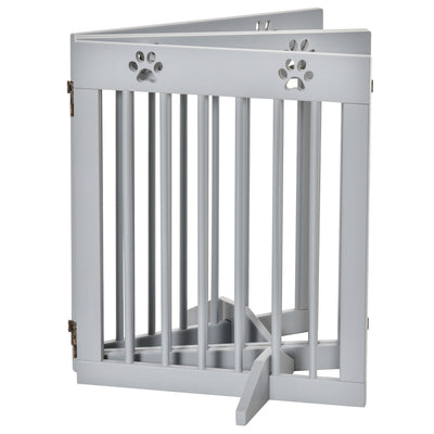 PawHut Freestanding Pet Gate 4 Panel Folding Wooden Dog Barrier w/ Support Feet 