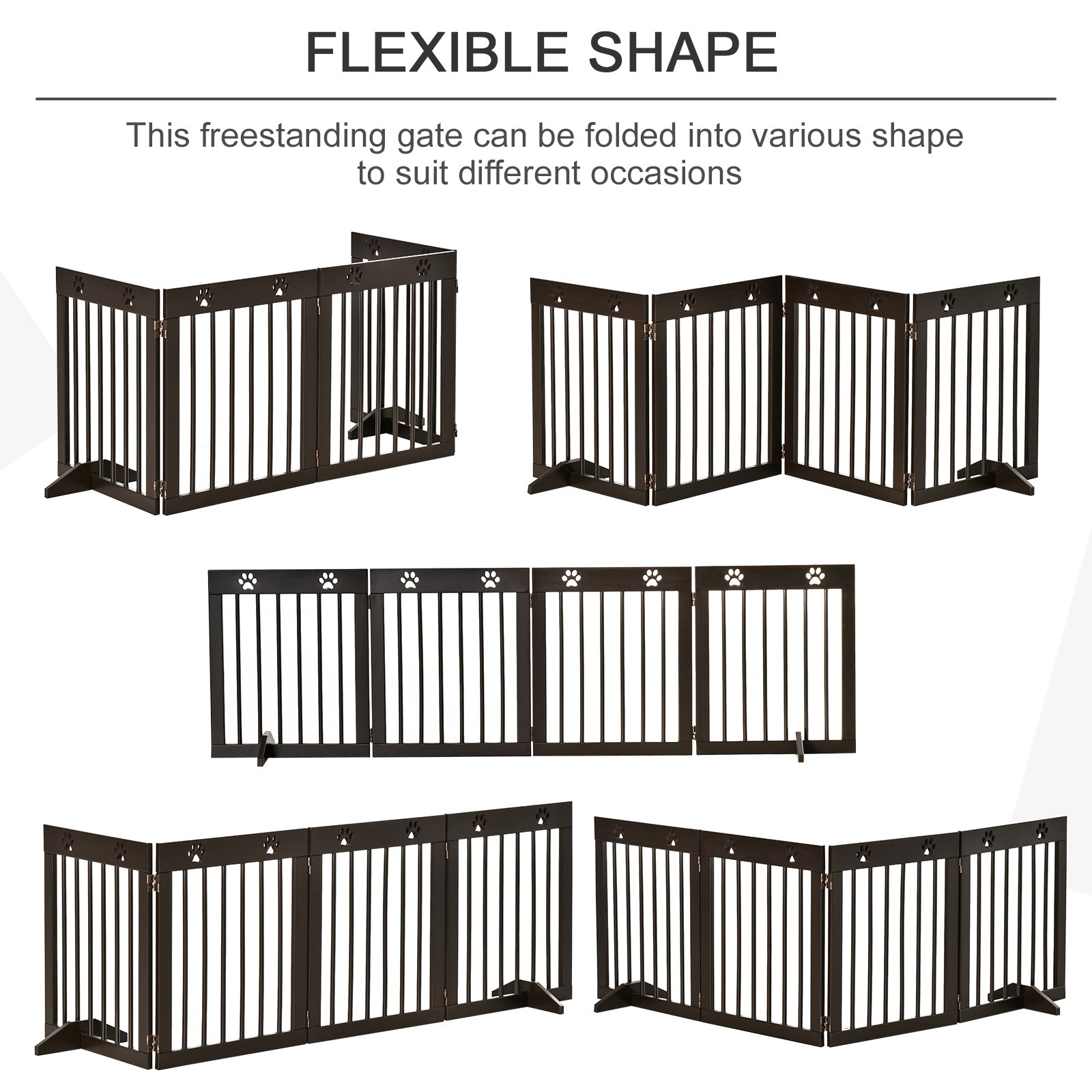 PawHut Freestanding Pet Gate 4 Panel Wooden Dog Barrier Folding Safety Fence with Support Feet up to 204cm Long 61cm Tall for Doorway Stairs Brown 