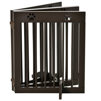 PawHut Freestanding Pet Gate 4 Panel Wooden Dog Barrier Folding Safety Fence with Support Feet up to 204cm Long 61cm Tall for Doorway Stairs Brown 