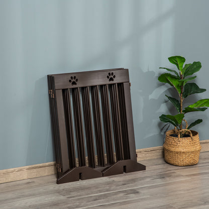 PawHut Freestanding Pet Gate 4 Panel Wooden Dog Barrier Folding Safety Fence with Support Feet up to 204cm Long 61cm Tall for Doorway Stairs Brown 