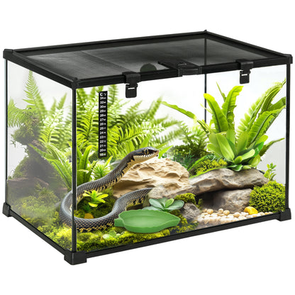 PawHut Glass Reptile Terrarium Insect Breeding Tank Vivarium Habitats with Thermometer for Lizards, Horned Frogs, Snakes, Spiders - Large 50 x 30 x 35cm 