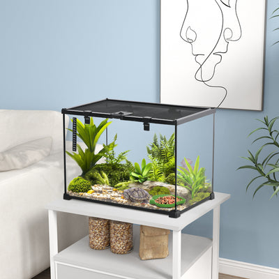 PawHut Glass Reptile Terrarium Insect Breeding Tank Vivarium Habitats with Thermometer for Lizards, Horned Frogs, Snakes, Spiders - Large 50 x 30 x 35cm 