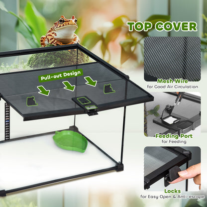 PawHut Glass Reptile Terrarium Insect Breeding Tank Vivarium Habitats with Thermometer for Lizards, Horned Frogs, Snakes, Spiders - Large 50 x 30 x 35cm 