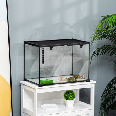 PawHut Glass Reptile Terrarium Insect Breeding Tank Vivarium Habitats with Thermometer for Lizards, Horned Frogs, Snakes, Spiders - Large 50 x 30 x 35cm 