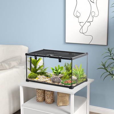 PawHut Glass Reptile Terrarium Insect Breeding Tank Vivarium Habitats with Thermometer for Lizards, Horned Frogs, Snakes, Spiders - Medium 50 x 30 x 25cm 