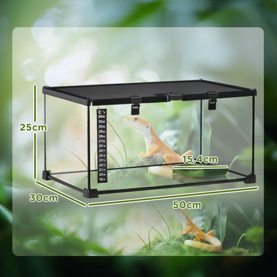 PawHut Glass Reptile Terrarium Insect Breeding Tank Vivarium Habitats with Thermometer for Lizards, Horned Frogs, Snakes, Spiders - Medium 50 x 30 x 25cm 
