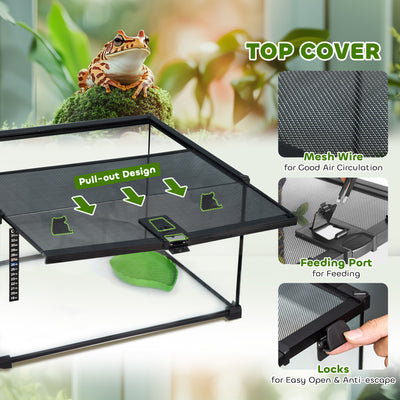 PawHut Glass Reptile Terrarium Insect Breeding Tank Vivarium Habitats with Thermometer for Lizards, Horned Frogs, Snakes, Spiders - Medium 50 x 30 x 25cm 