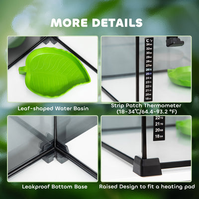PawHut Glass Reptile Terrarium Insect Breeding Tank Vivarium Habitats with Thermometer for Lizards, Horned Frogs, Snakes, Spiders - Medium 50 x 30 x 25cm 