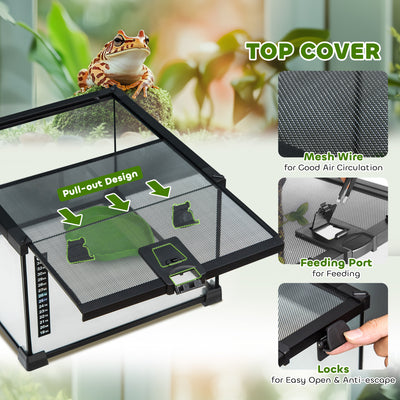 PawHut Glass Reptile Terrarium Insect Breeding Tank Vivarium Habitats with Thermometer for Lizards, Horned Frogs, Snakes, Spiders - Small 30 x 30 x 20cm 