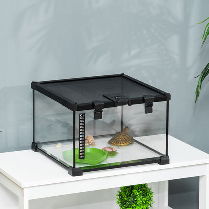 PawHut Glass Reptile Terrarium Insect Breeding Tank Vivarium Habitats with Thermometer for Lizards, Horned Frogs, Snakes, Spiders - Small 30 x 30 x 20cm 