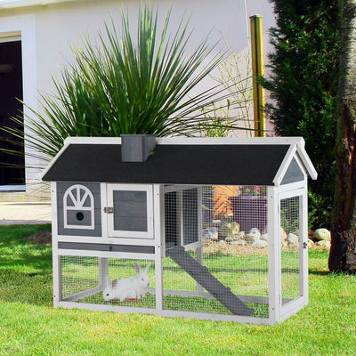 PawHut Guinea Pigs Hutches Wood Bunny Cage for Outdoor Indoor w/ Pull Out Tray Run Box Ramp 