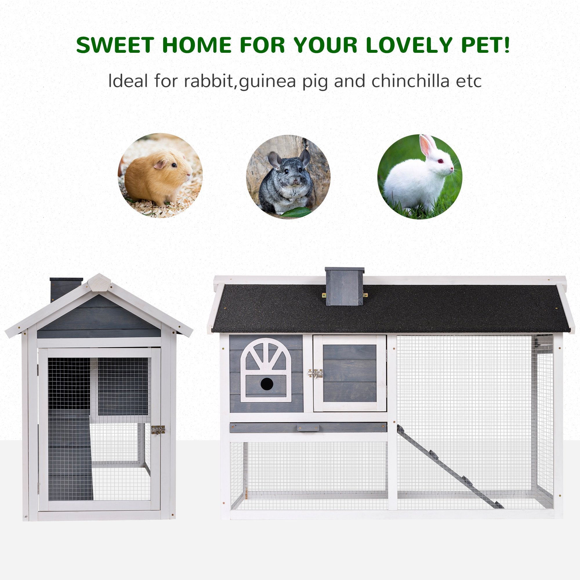 PawHut Guinea Pigs Hutches Wood Bunny Cage for Outdoor Indoor w/ Pull Out Tray Run Box Ramp 