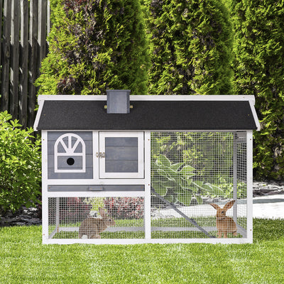 PawHut Guinea Pigs Hutches Wood Bunny Cage for Outdoor Indoor w/ Pull Out Tray Run Box Ramp 