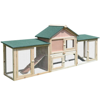 PawHut Guinea Pigs Hutches, 210Lx45.5Wx84.5H cm, Fir Wood-Natural Wood Colour 
