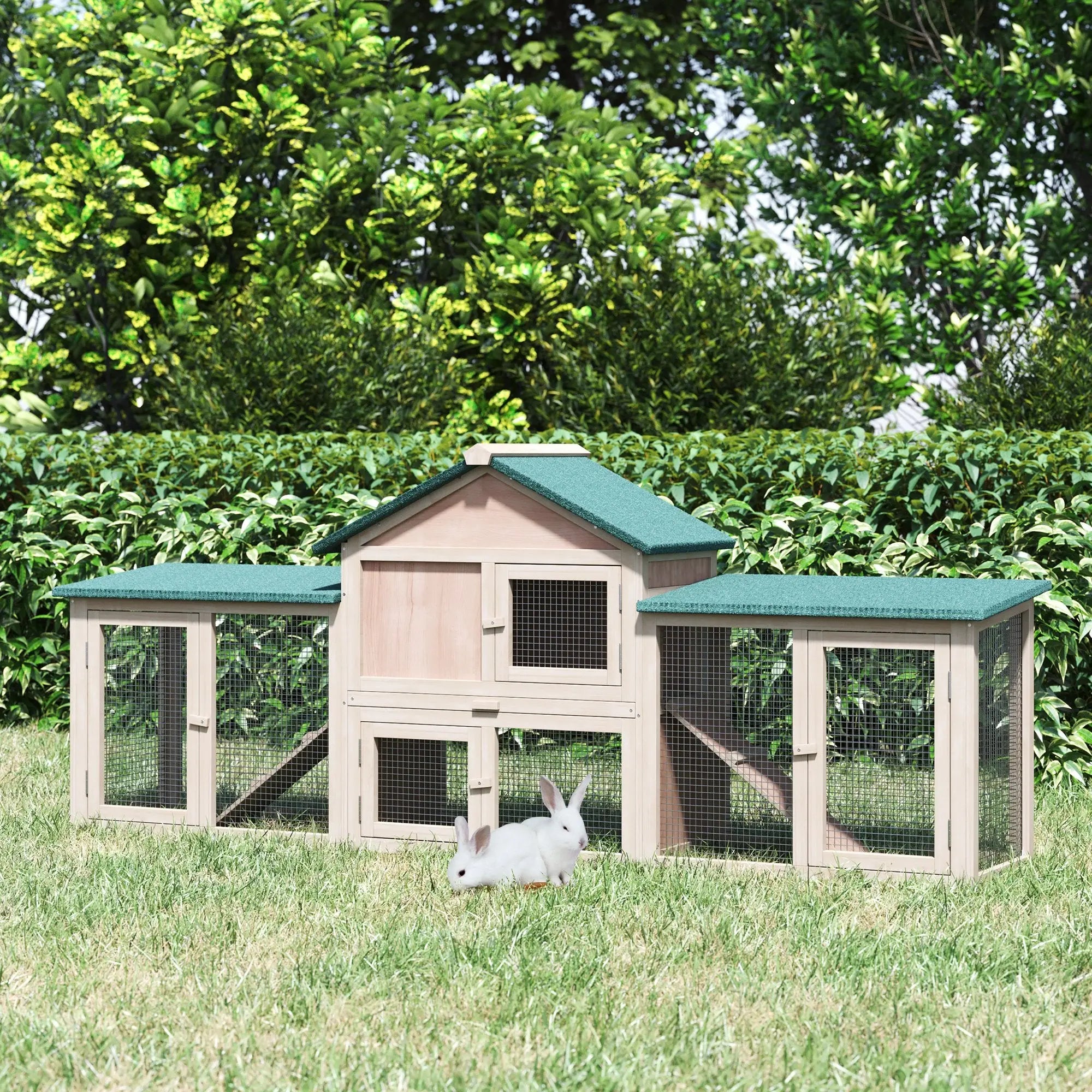PawHut Guinea Pigs Hutches, 210Lx45.5Wx84.5H cm, Fir Wood-Natural Wood Colour 