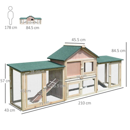 PawHut Guinea Pigs Hutches, 210Lx45.5Wx84.5H cm, Fir Wood-Natural Wood Colour 