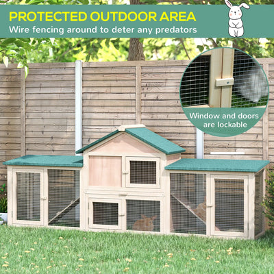 PawHut Guinea Pigs Hutches, 210Lx45.5Wx84.5H cm, Fir Wood-Natural Wood Colour 