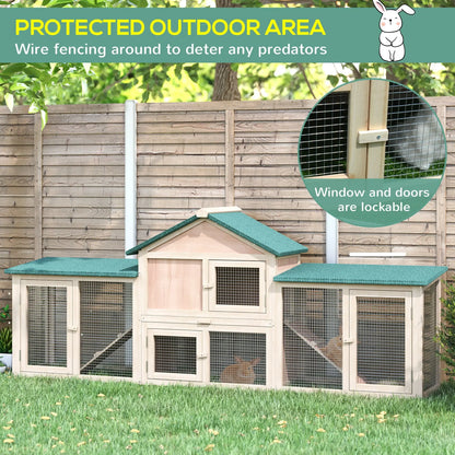 PawHut Guinea Pigs Hutches, 210Lx45.5Wx84.5H cm, Fir Wood-Natural Wood Colour 