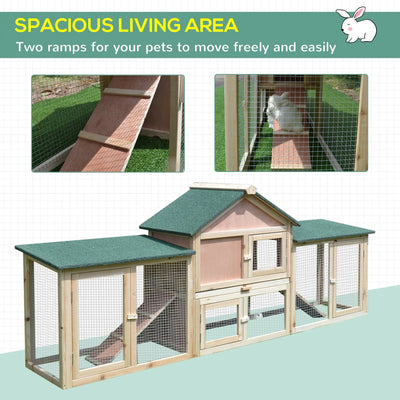 PawHut Guinea Pigs Hutches, 210Lx45.5Wx84.5H cm, Fir Wood-Natural Wood Colour 