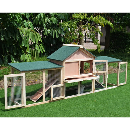 PawHut Guinea Pigs Hutches, 210Lx45.5Wx84.5H cm, Fir Wood-Natural Wood Colour 