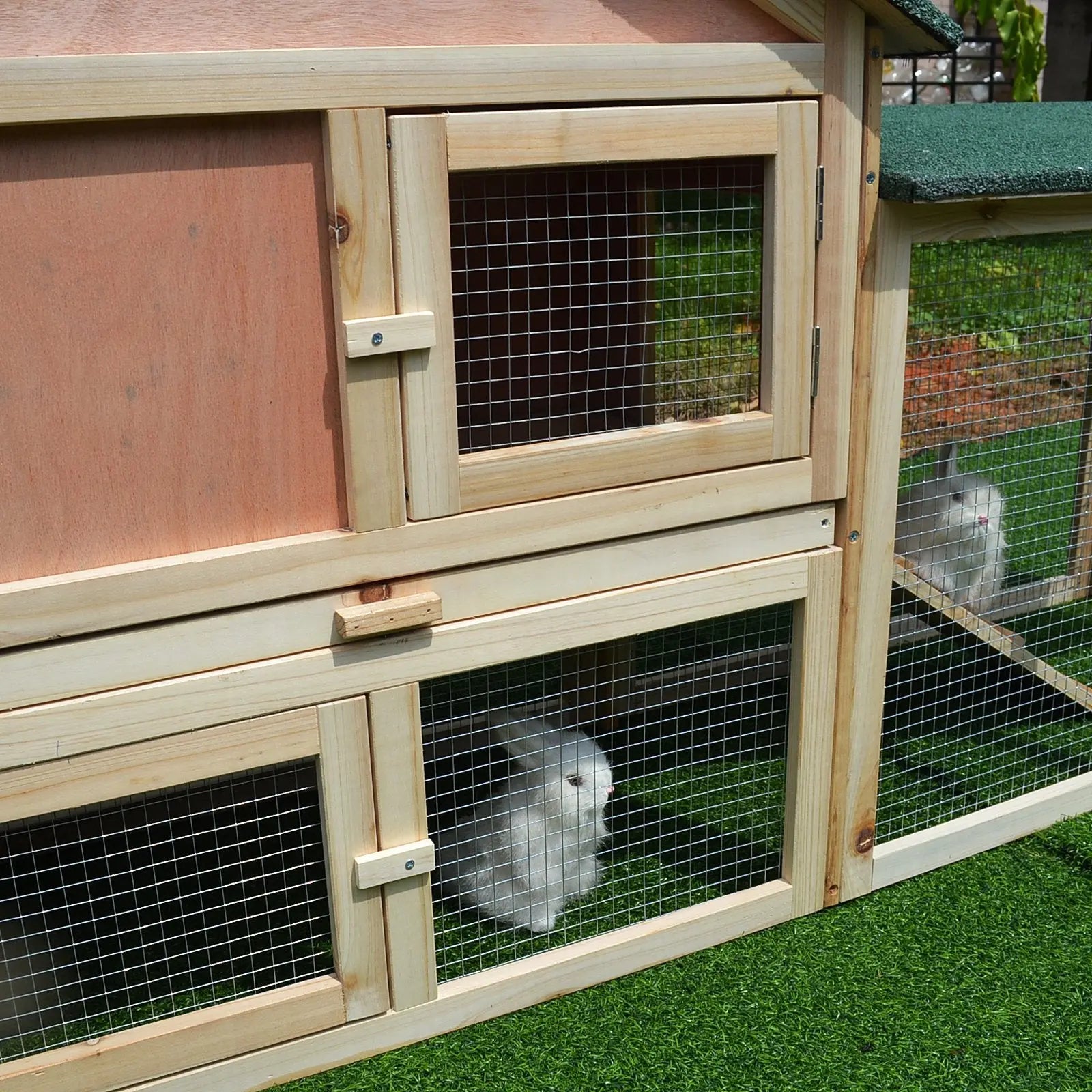 PawHut Guinea Pigs Hutches, 210Lx45.5Wx84.5H cm, Fir Wood-Natural Wood Colour 