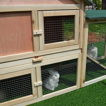 PawHut Guinea Pigs Hutches, 210Lx45.5Wx84.5H cm, Fir Wood-Natural Wood Colour 
