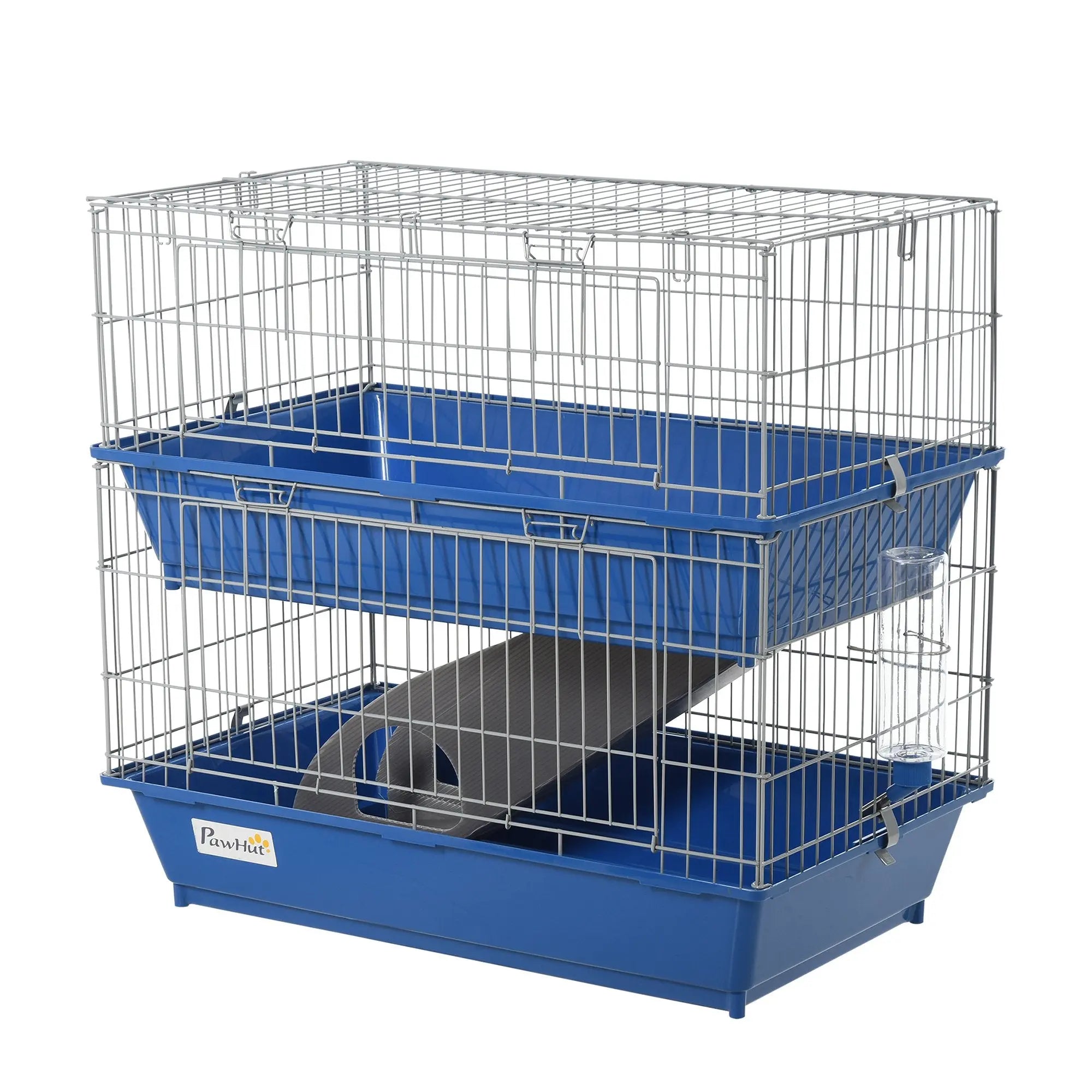 PawHut Metal 2-Tier Small Guinea Pigs Hutches Blue 