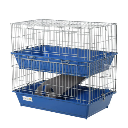 PawHut Metal 2-Tier Small Guinea Pigs Hutches Blue 