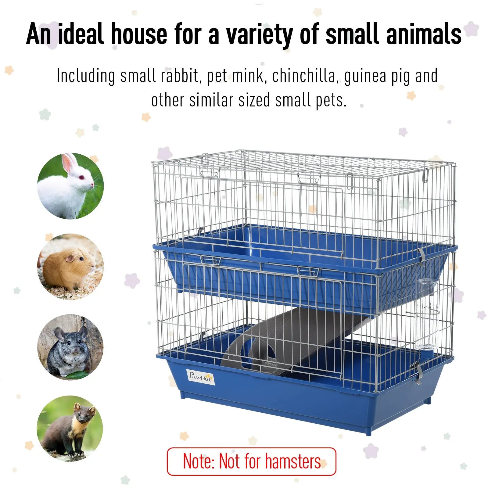 PawHut Metal 2-Tier Small Guinea Pigs Hutches Blue 