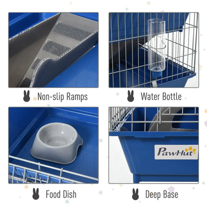 PawHut Metal 2-Tier Small Guinea Pigs Hutches Blue 