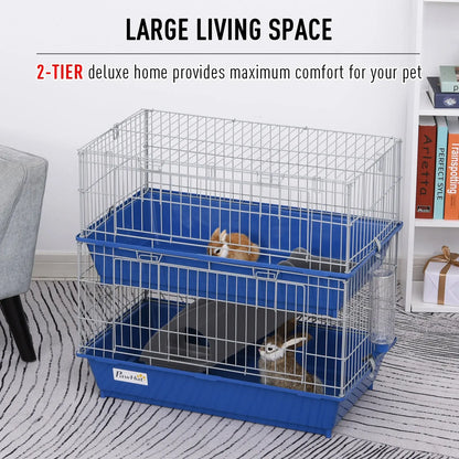 PawHut Metal 2-Tier Small Guinea Pigs Hutches Blue 
