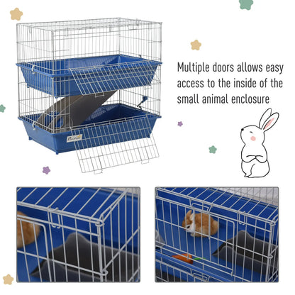 PawHut Metal 2-Tier Small Guinea Pigs Hutches Blue 