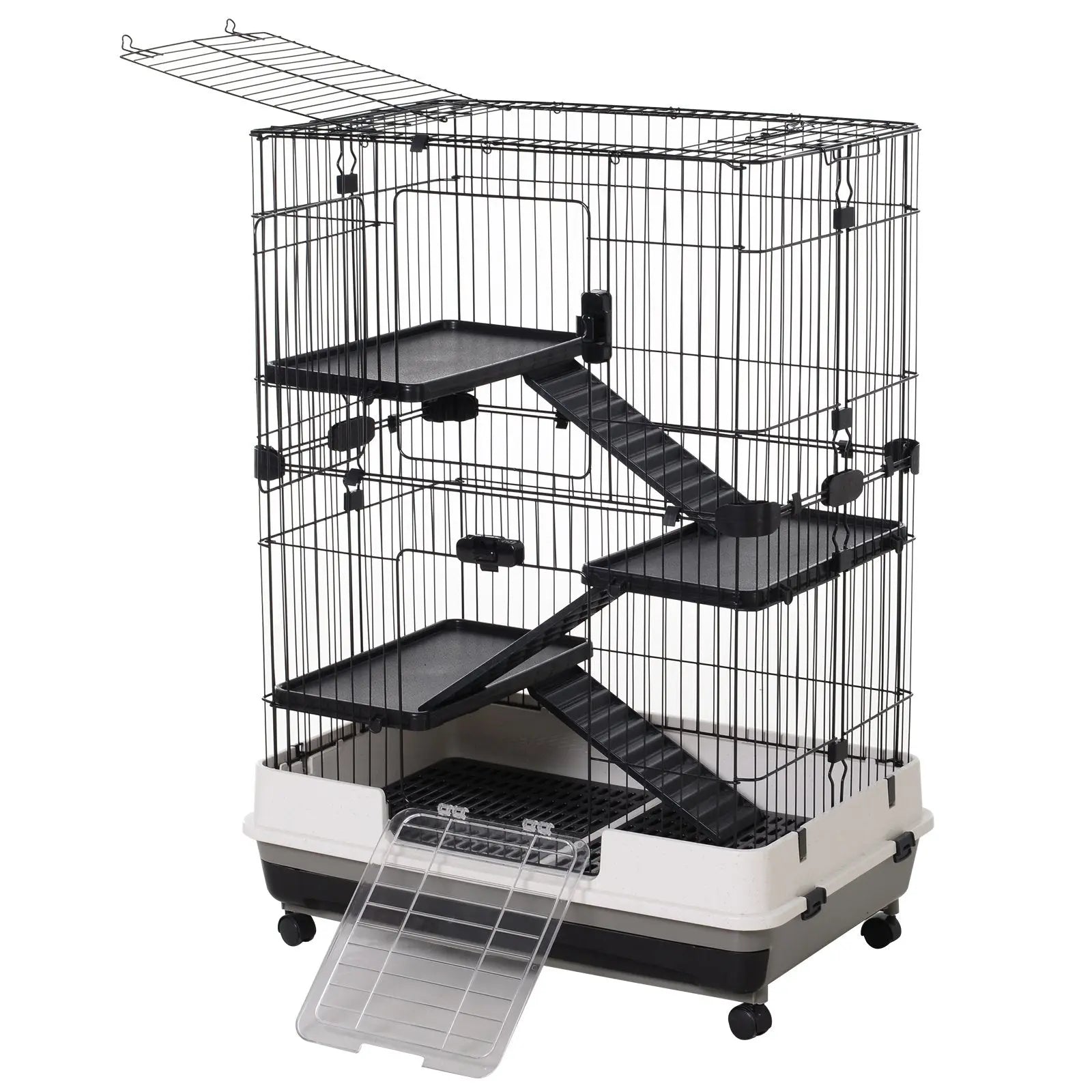 PawHut Metal Wire 3-Tier Small Guinea Pigs Hutches Rabbits Hutches Black/White 