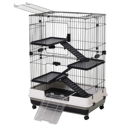 PawHut Metal Wire 3-Tier Small Guinea Pigs Hutches Rabbits Hutches Black/White 