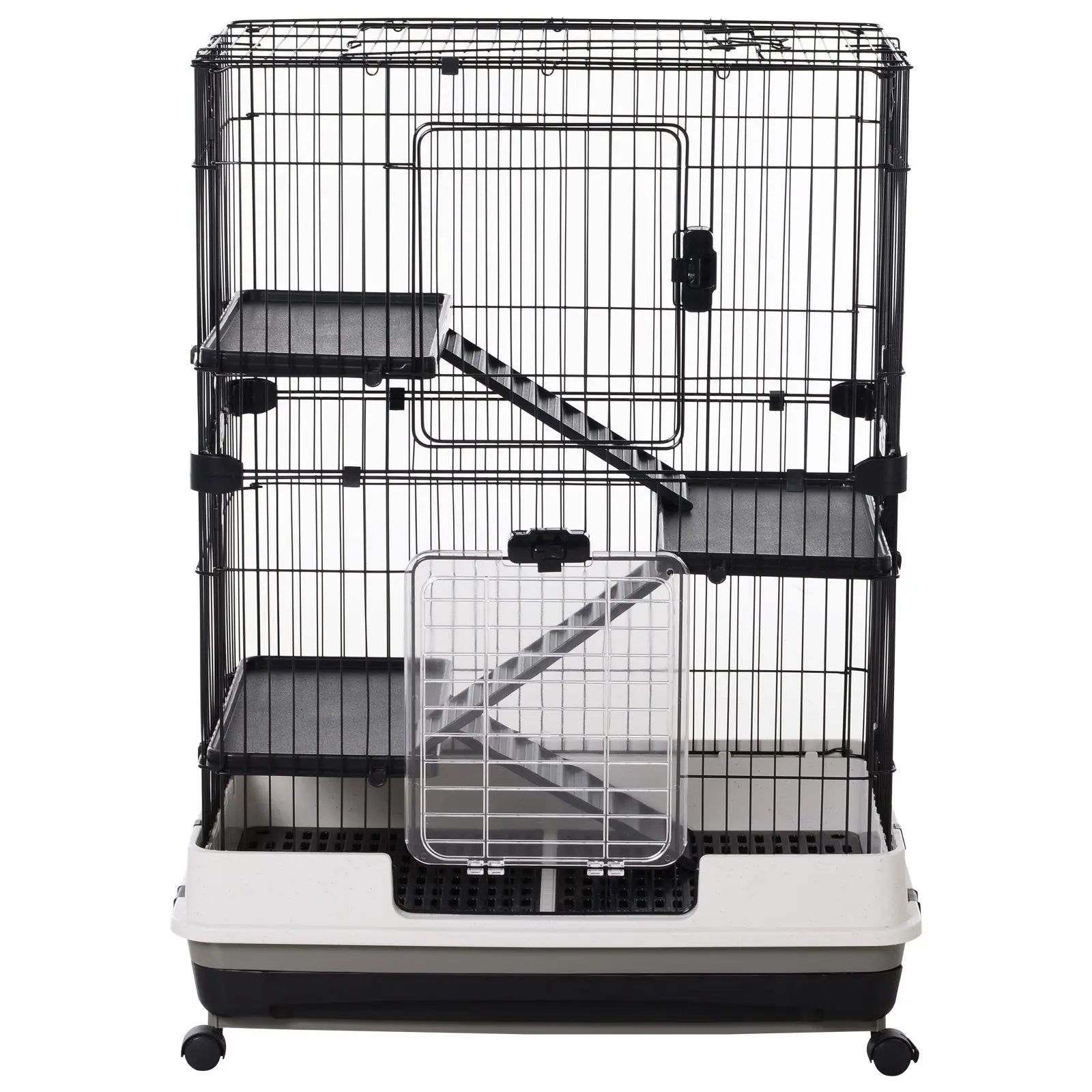 PawHut Metal Wire 3-Tier Small Guinea Pigs Hutches Rabbits Hutches Black/White 