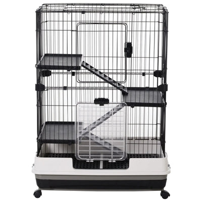 PawHut Metal Wire 3-Tier Small Guinea Pigs Hutches Rabbits Hutches Black/White 